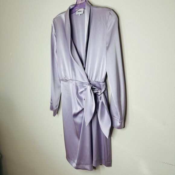 Nanushka Lilac Siwa Tech Satin Wrap Dress Asymmetrica V-Neck Concealed Snap S - Picture 4 of 16